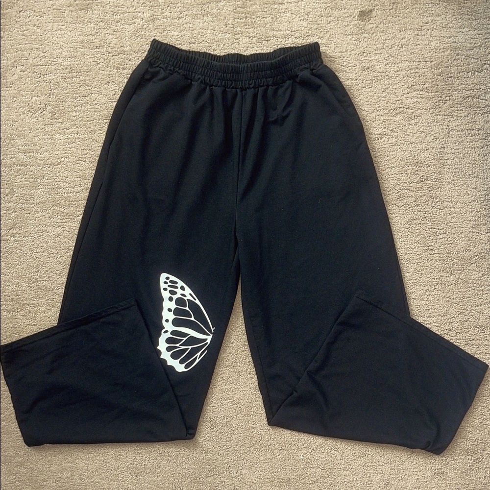 SHEIN Black Joggers with Butterfly Design